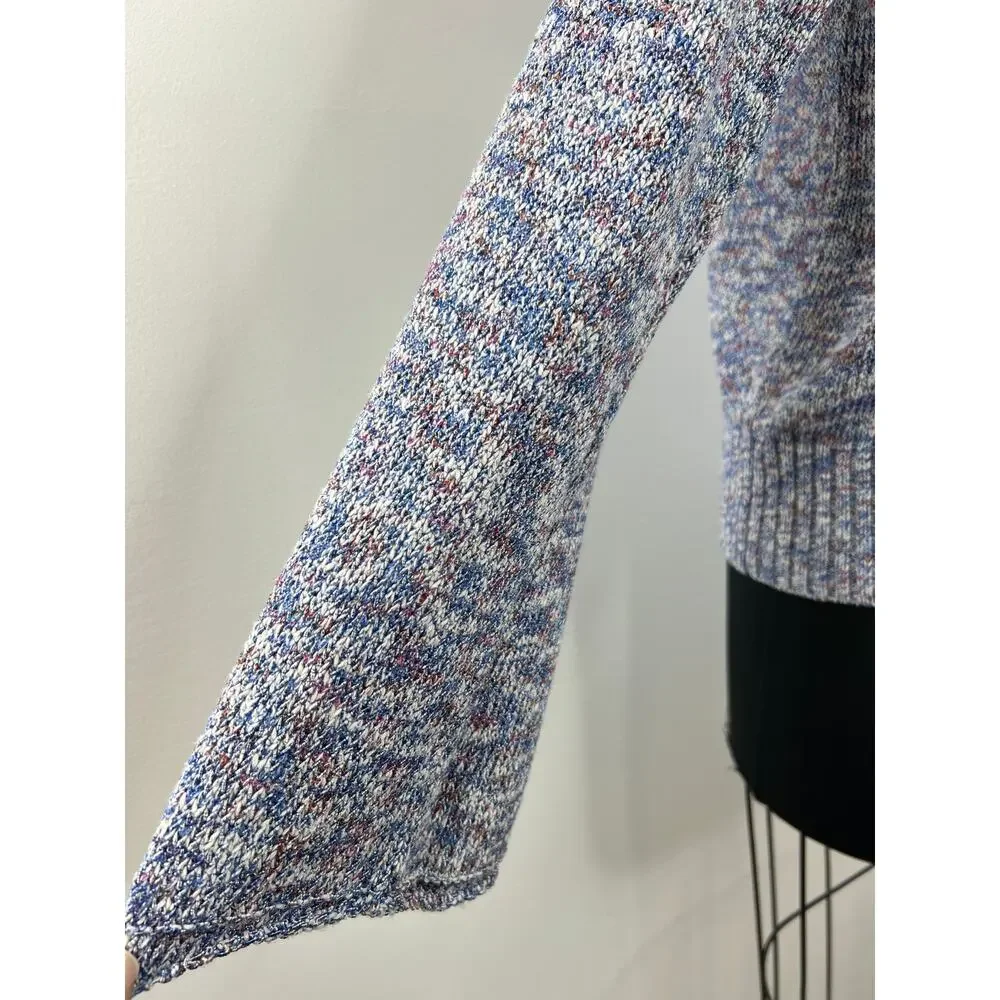 J Crew Blue Purple Marled Knit Flare Sleeve V-Neck Cotton Blend Sweater Size L
